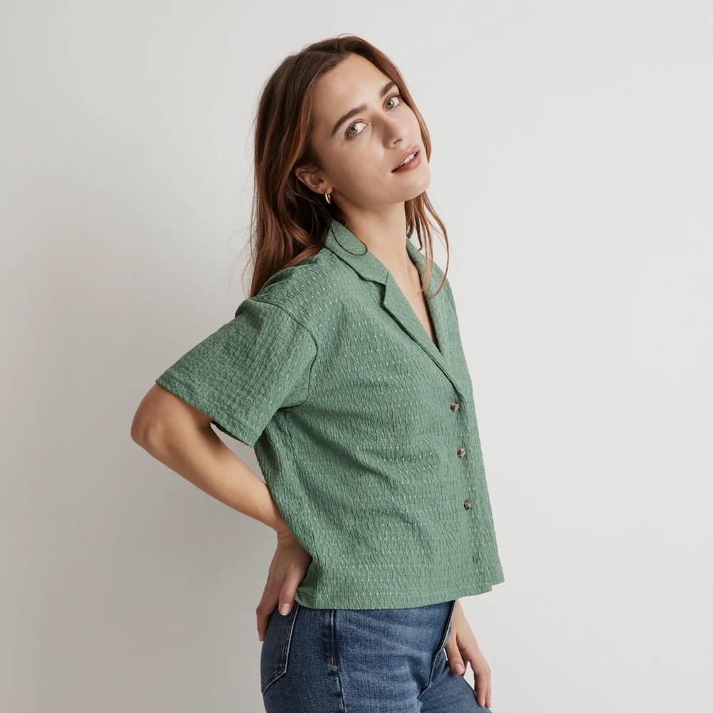 Madewell Crinkle Knit Button Front Top